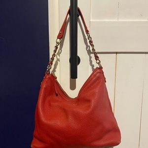 Kate Spade Red Pebble Leather Chain Strap Shoulder